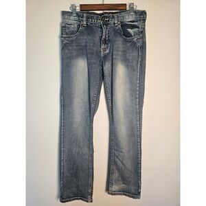 [Streetwear/Y2K] True Luck Jeans Mens 32x32 Blue Embroidered Pocket Straight